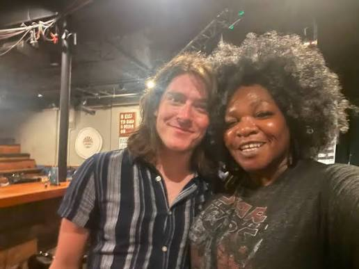 Trina Meade backstage with a fellow musician before a show