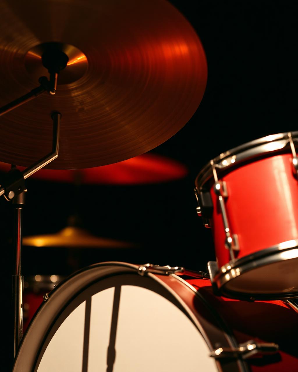 Cymbal and snare detail in low stage light